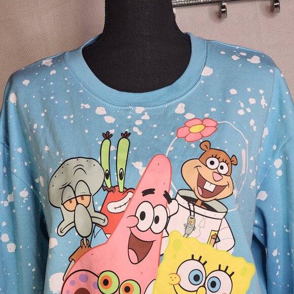 Nickelodeon Spongebob Blue White Snow Splatter Fleece Lined Crop Sweatshirt XXL - Picture 8 of 16